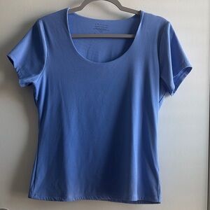 Tahari Light Blue Scope Neck Ribbed Short Sleeve Women's Tee SZ L